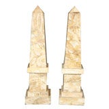 Pair Marble Obelisks Stepped base
